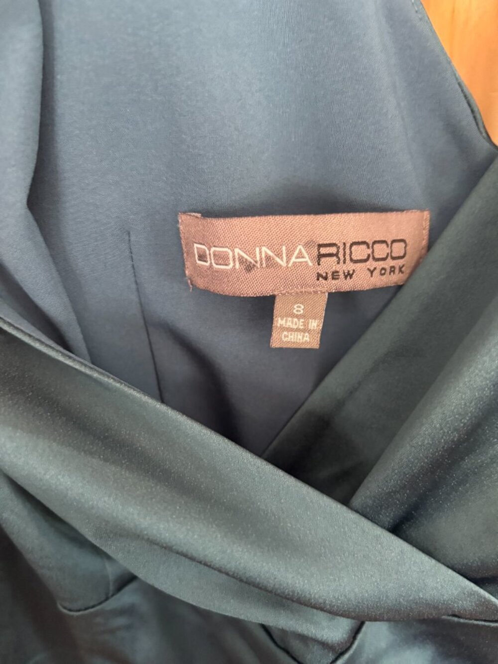 Donna Ricco New York Teal Satin Surplice Ruched Sz 8 Homecoming Wedding Guest - Picture 4 of 7
